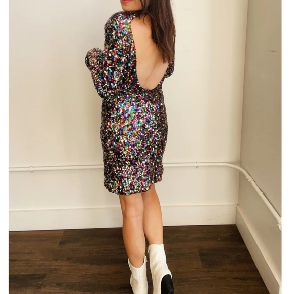 FORE-Rainbow Sequin Open Back Mini Dress-Size XL - Picture 5 of 17